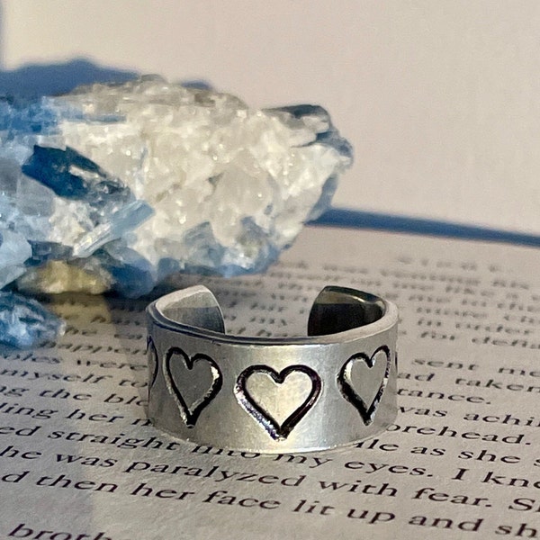 Large Hearts Ring / Love  / Hand Stamped Metal Ring / Secret Message