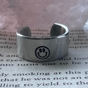 Smiley Face Ring / Hand Stamped Metal Ring / Secret Message