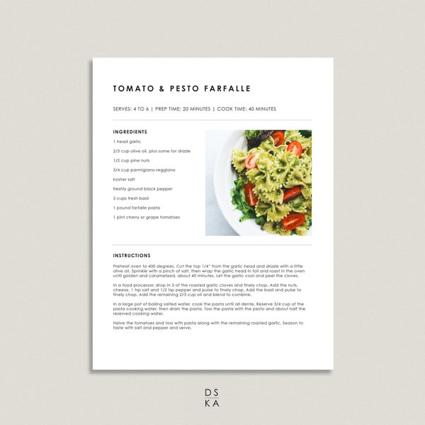 Recipe Binder Template 8.5x11 - MODERN COLLECTION | Recipe Book Template Printable | Simple Minimal Recipe Template