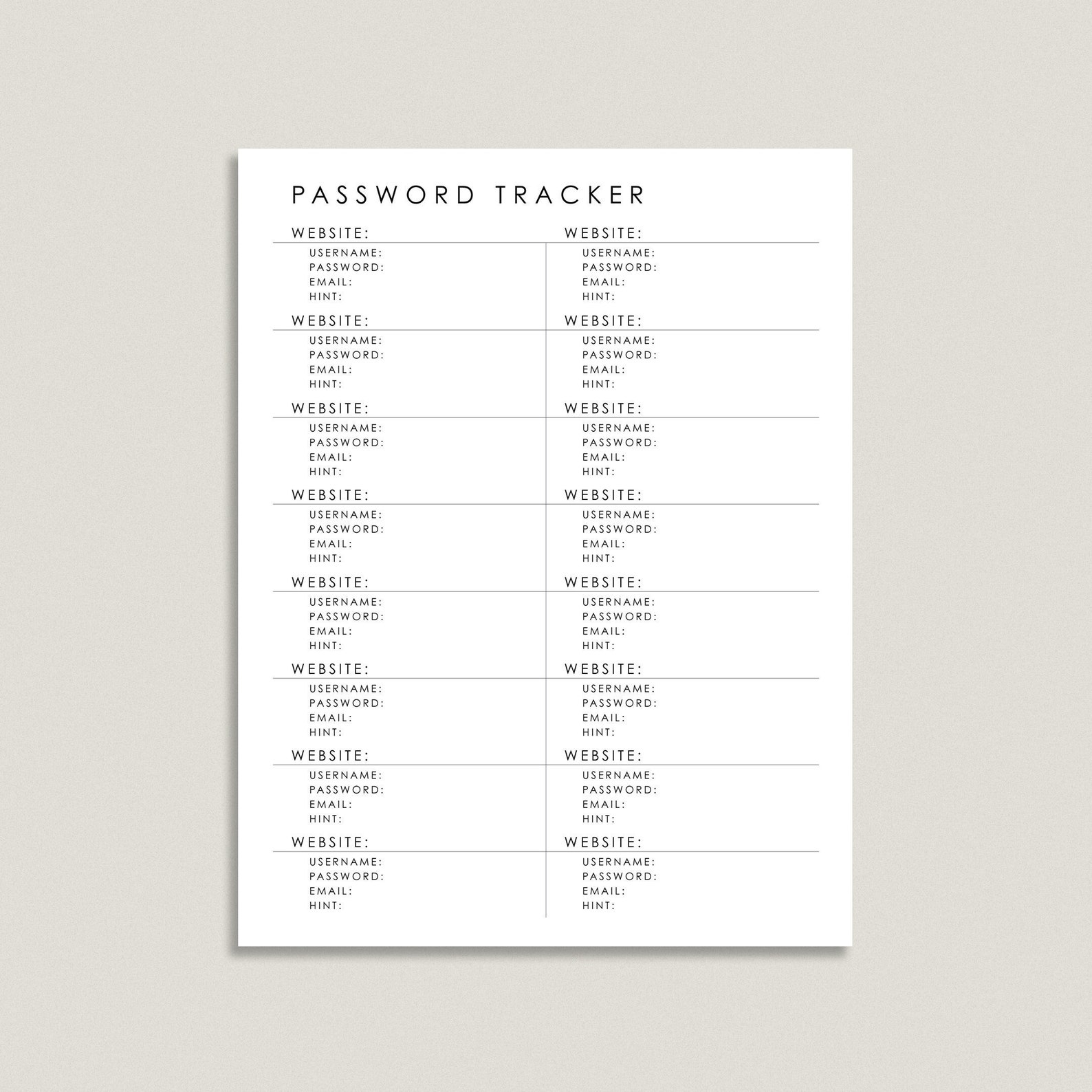 Modern Password Tracker Fillable Printable - Etsy