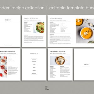 Modèle minimal de livre de recettes modifiable | de carte de recette 8,5 x 11 pouces | Reliure de recettes imprimable