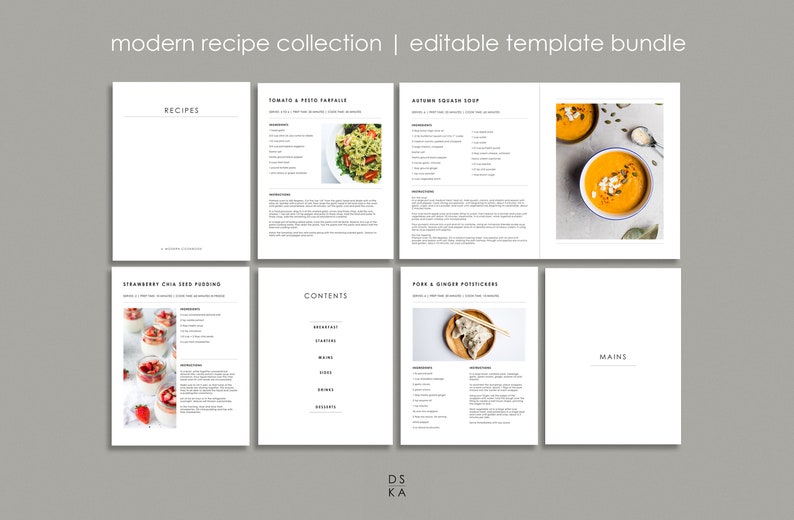 Minimal Editable Recipe Book Template | 8.5x11 Recipe Card Template | Recipe Binder Printable Bundle 