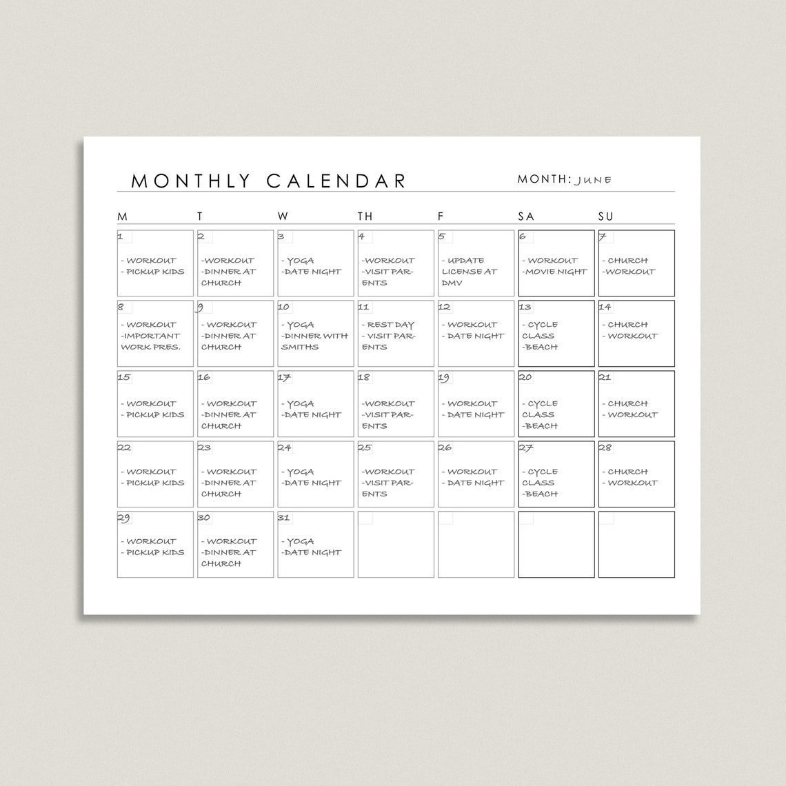 Modern Minimal Monthly Calendar Fillable Form Printable | Monthly ...