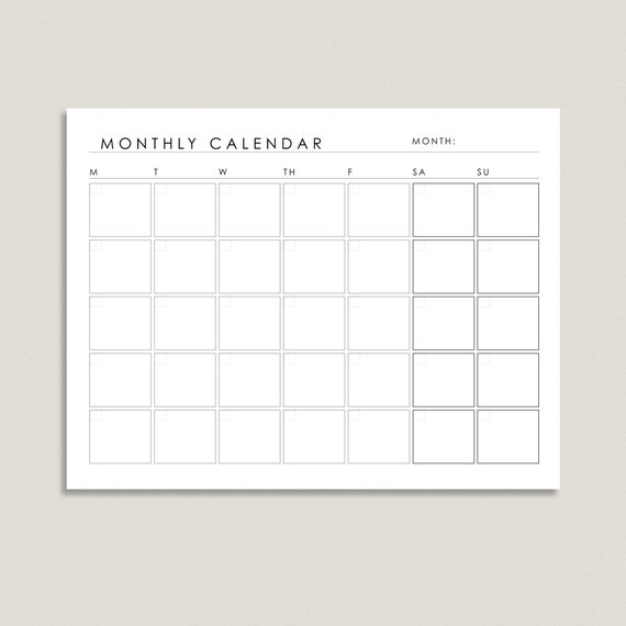 Monthly Calendar Printable Monthly Planner Etsy