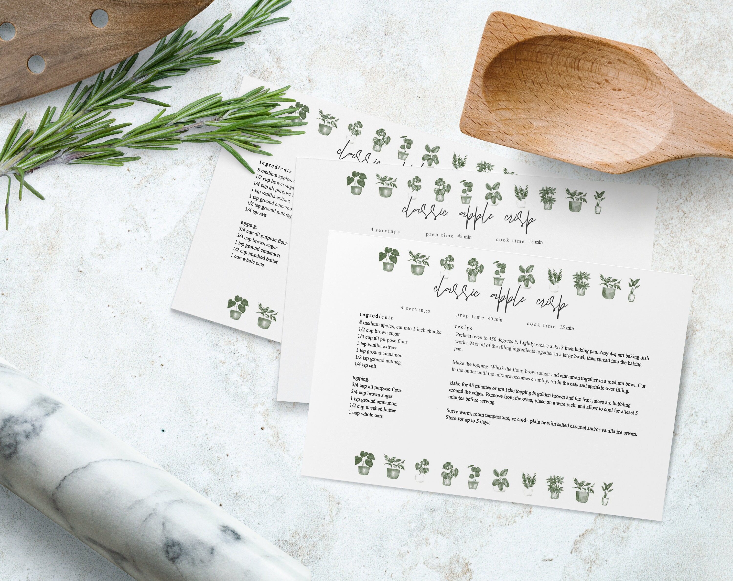 Modèle de carte de recette modifiable botanique moderne | Carte de recette imprimable | Fiche de recette à remplir