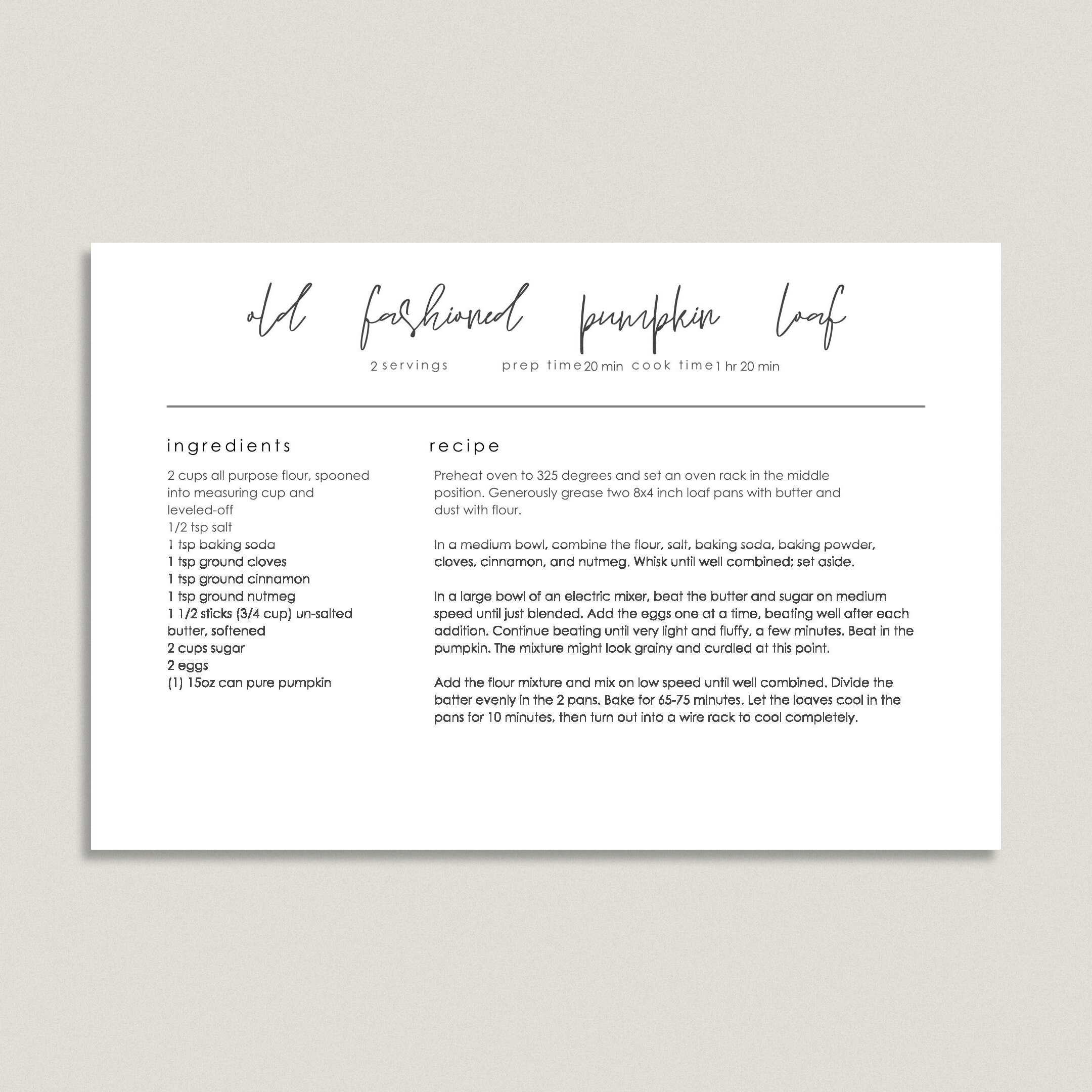 Modern Recipe Card Template | Editable Recipe Card Printable | Fillable ...