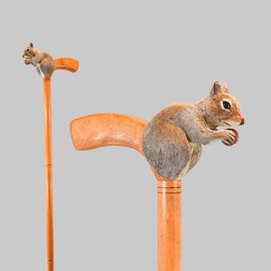 custom walking cane wood chipmunk squirrel realistic carving