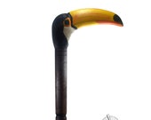 custom wood walking cane toucan head handle ,hand carved cane for bird lovers,realistic original walking stick