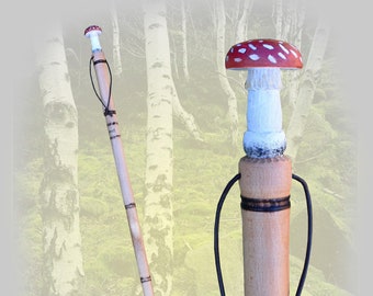 Walking Stick Fly Agaric hiking sticks for sale mushroom carving, functional art Hiking Stick by AntSarT