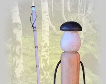 Wooden walking sticks for hiking small pore porcino for sale, functional art Hiking Stick by AntSarT
