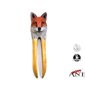 Wooden acrylic hair fork realistic red fox,hand carved hair stick,hair chopsticks,animal fox lovers 21 birthday gift for her