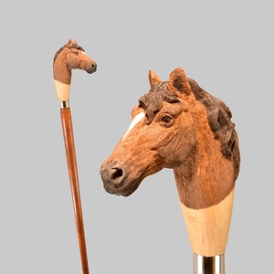 custom wood walking stick, realistic horse head wood, hand carved stick for animal lovers, wooden hiking stick