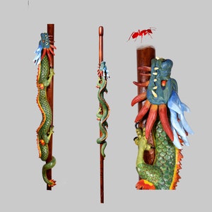 Kletternde chinesische Drachen-Gehstabskulptur, holzgeschnitzter Gehstock und Gehstöcke handgefertigt