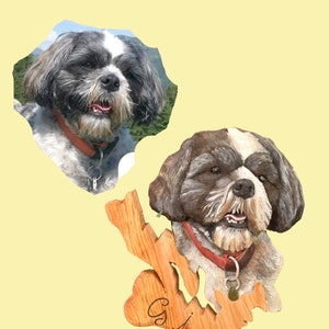 Dog wood carving remembrance gift, dog custom painting from photo, commission painting wood working gift