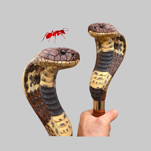 Common cobra snake wooden walking stick, hand carved cane art wood snake sculpture, snake walking stick for sale