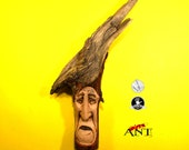 wood spirit carving SAMURAI man oak root sculpture,wooden wall hanging design driftwood wall art,handcarved wood face sculpture