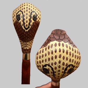 Common cobra snake wooden walking stick, hand carved cane art wood snake sculpture, snake walking stick for sale image 2
