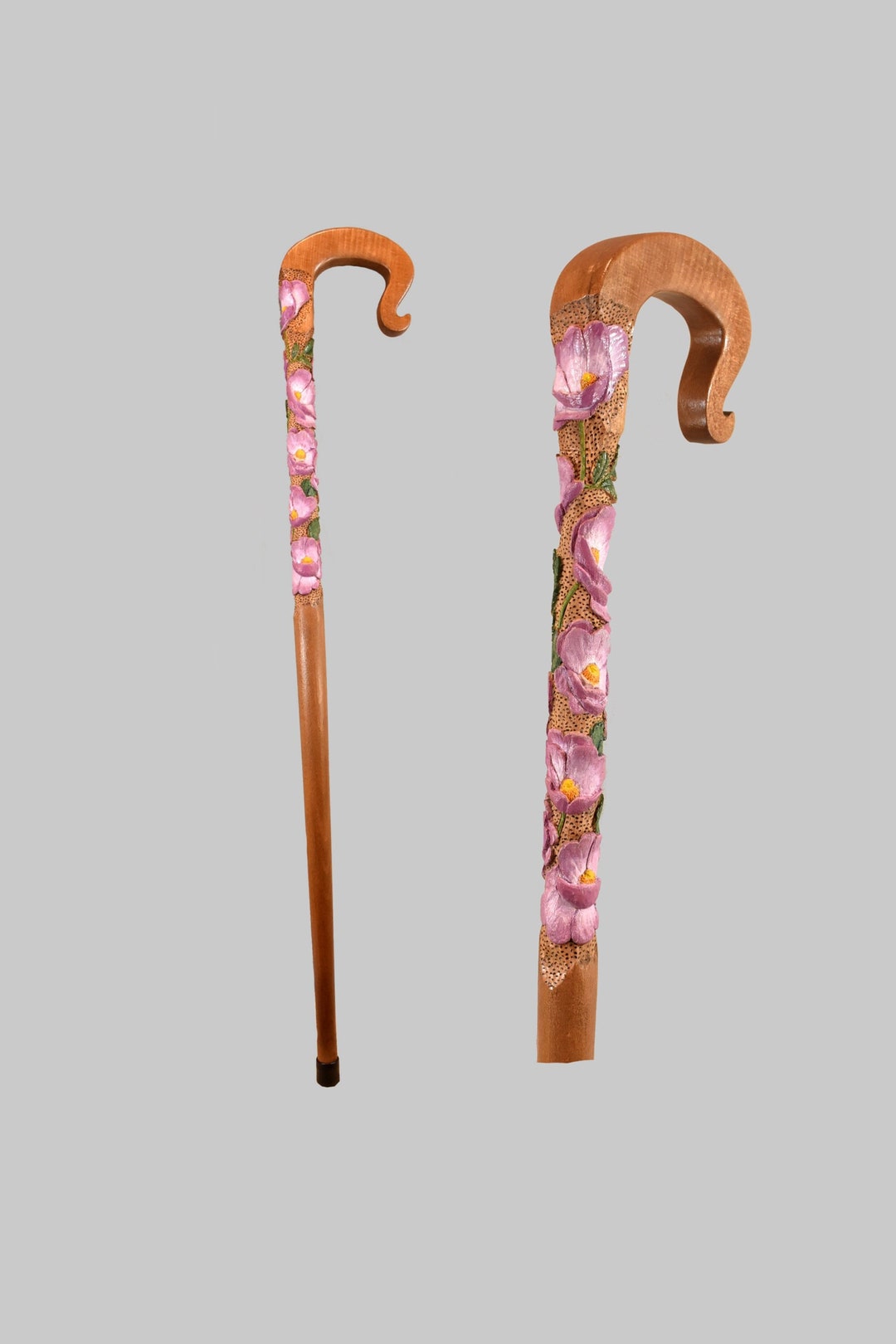 Shepherd Crook Handle Cane Flowers Alberta Wild Rose Hand Crafted Walking Cane for Ladies,70th