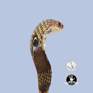 Common cobra snake wooden walking stick, hand carved cane art wood snake sculpture, snake walking stick for sale image 6