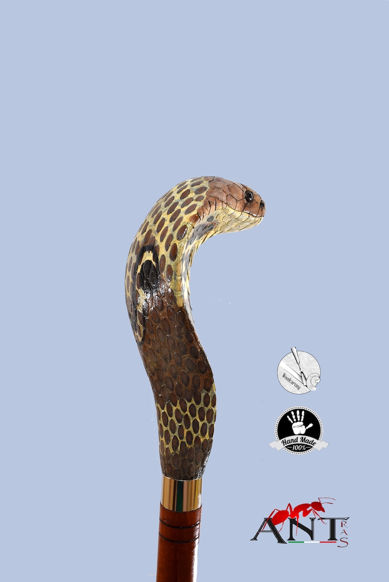 Common cobra snake wooden walking stick, hand carved cane art wood snake sculpture, snake walking stick for sale image 6