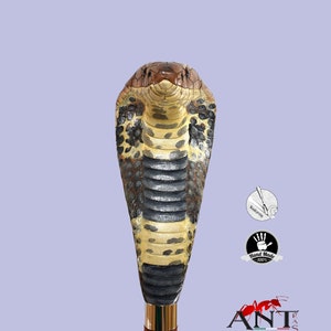 Common cobra snake wooden walking stick, hand carved cane art wood snake sculpture, snake walking stick for sale image 3