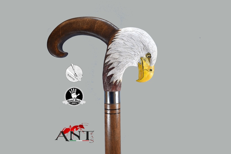 Wooden Bald Eagle Head Walking Cane Handcarved Stick for Bird Etsy