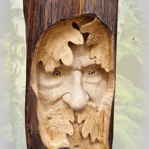 Wood Spirit Carving Green Man Italian Chestnut Tree Face With Oak ...
