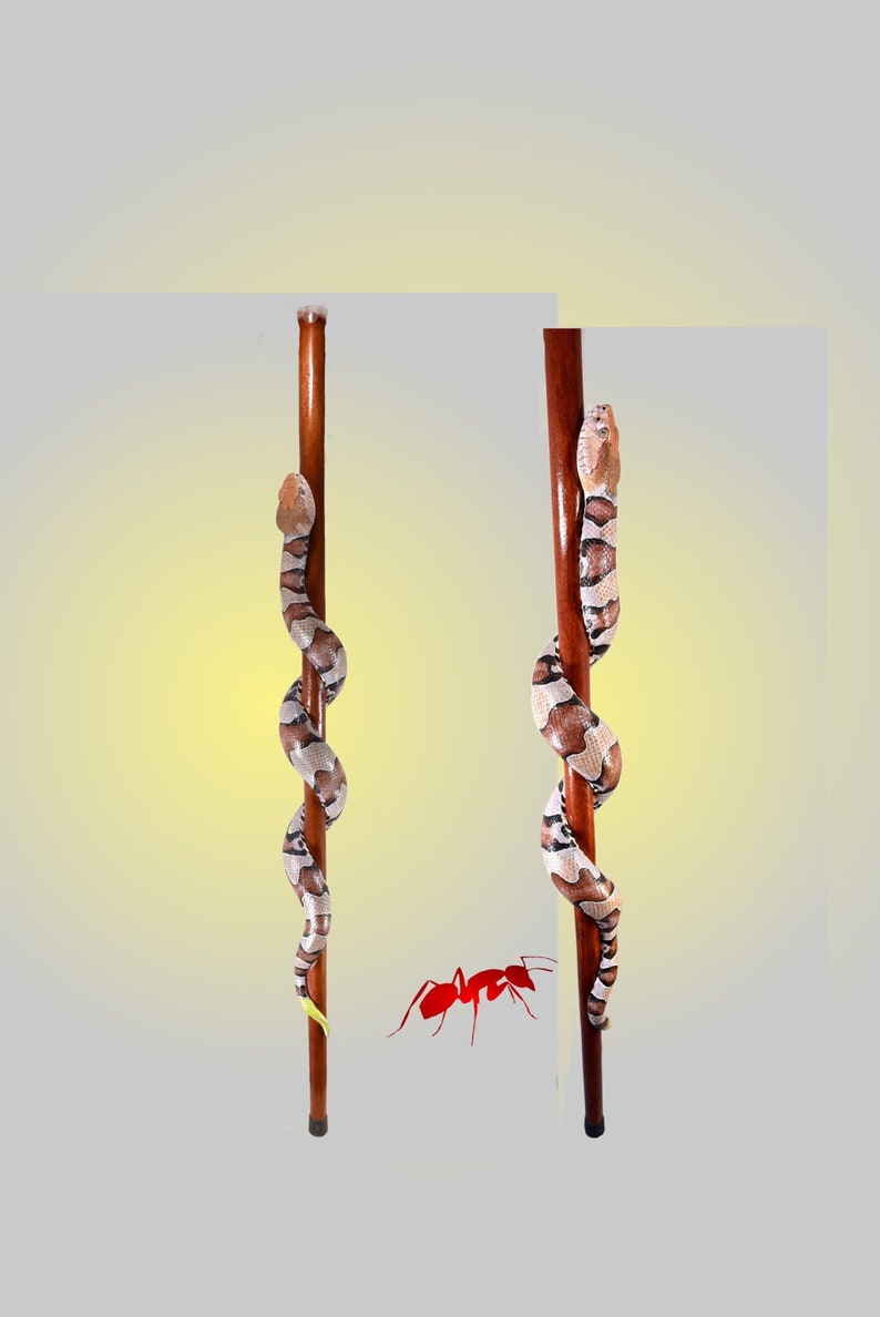 COPPERHEAD Snake Sculpture Wooden Walking Stick Hiking Staff Etsy