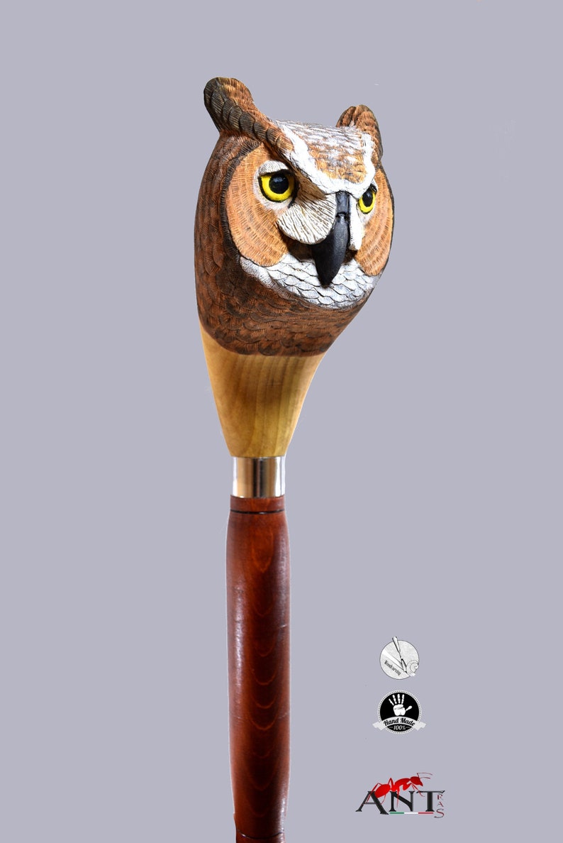 Wood Walking Stick Great Horned Owl for Hiking Lovers Handmade Etsy