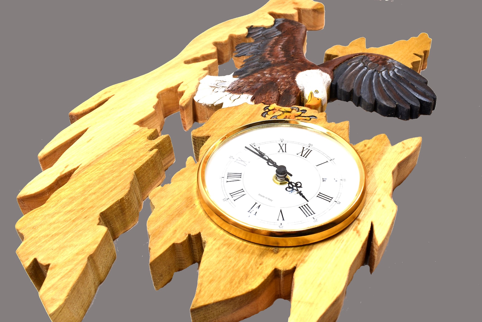 Wooden Wall Clock Carved Bald Eagle Clock Made in Italy Custom Etsy