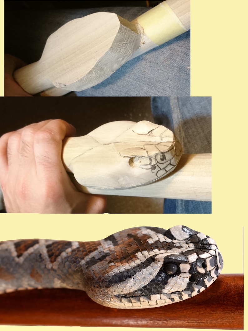 Snake Wooden Walking Stick Full Body Hand Carved Twisted Etsy