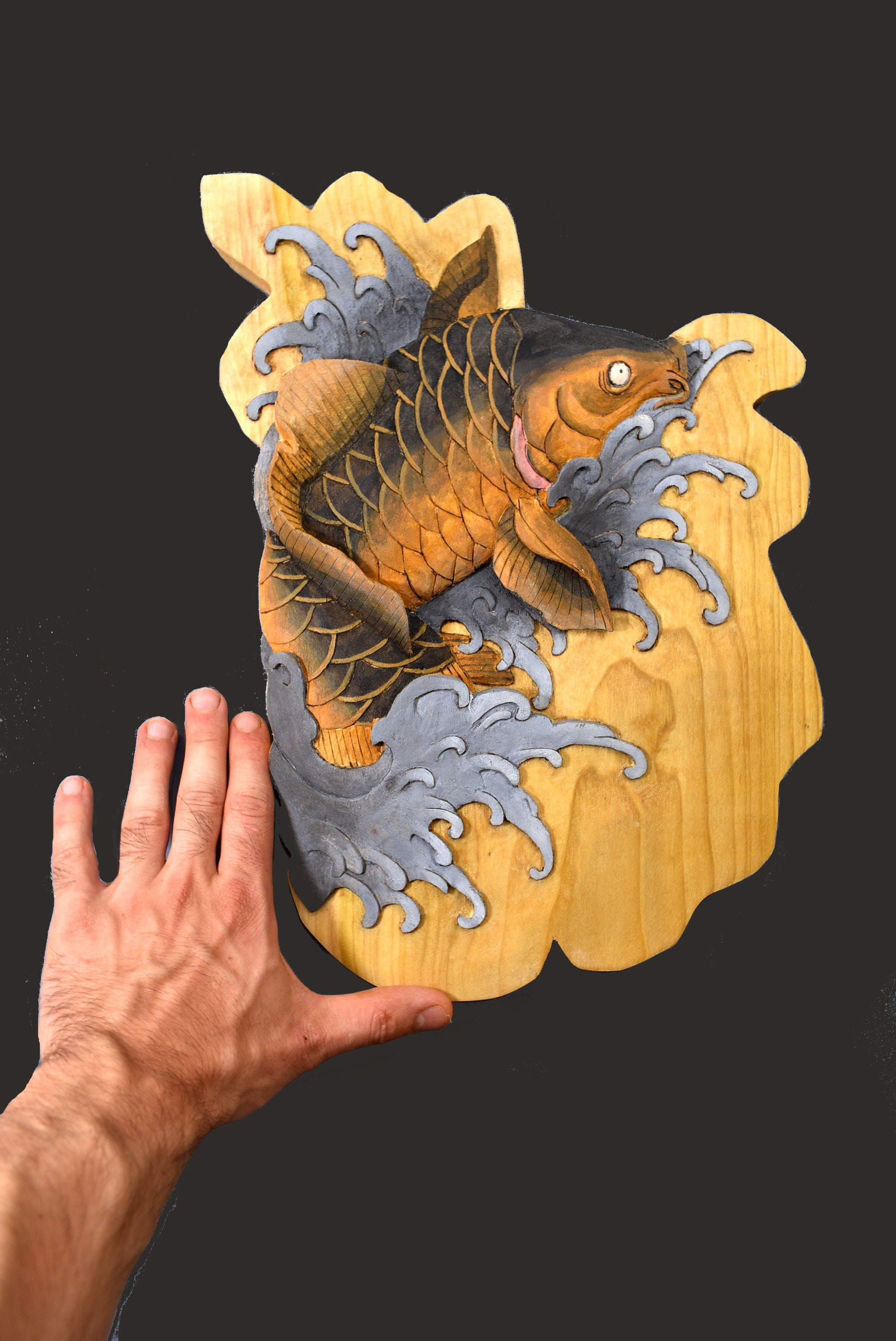 Koi Carp Japanese Art Wood Wall Hanging Wall Art Decoration