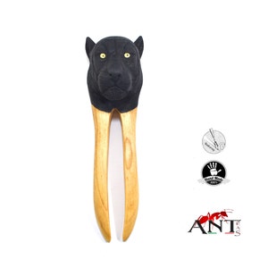 Wooden hair fork Realistic black panther,wildlife hand carved wood hair stick ,long hair holder hair accessory,animal lovers gift for woman