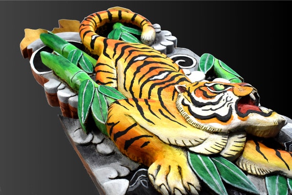 Tiger and Bamboo Japanese Art Wood Wall Hanging Wall Art
