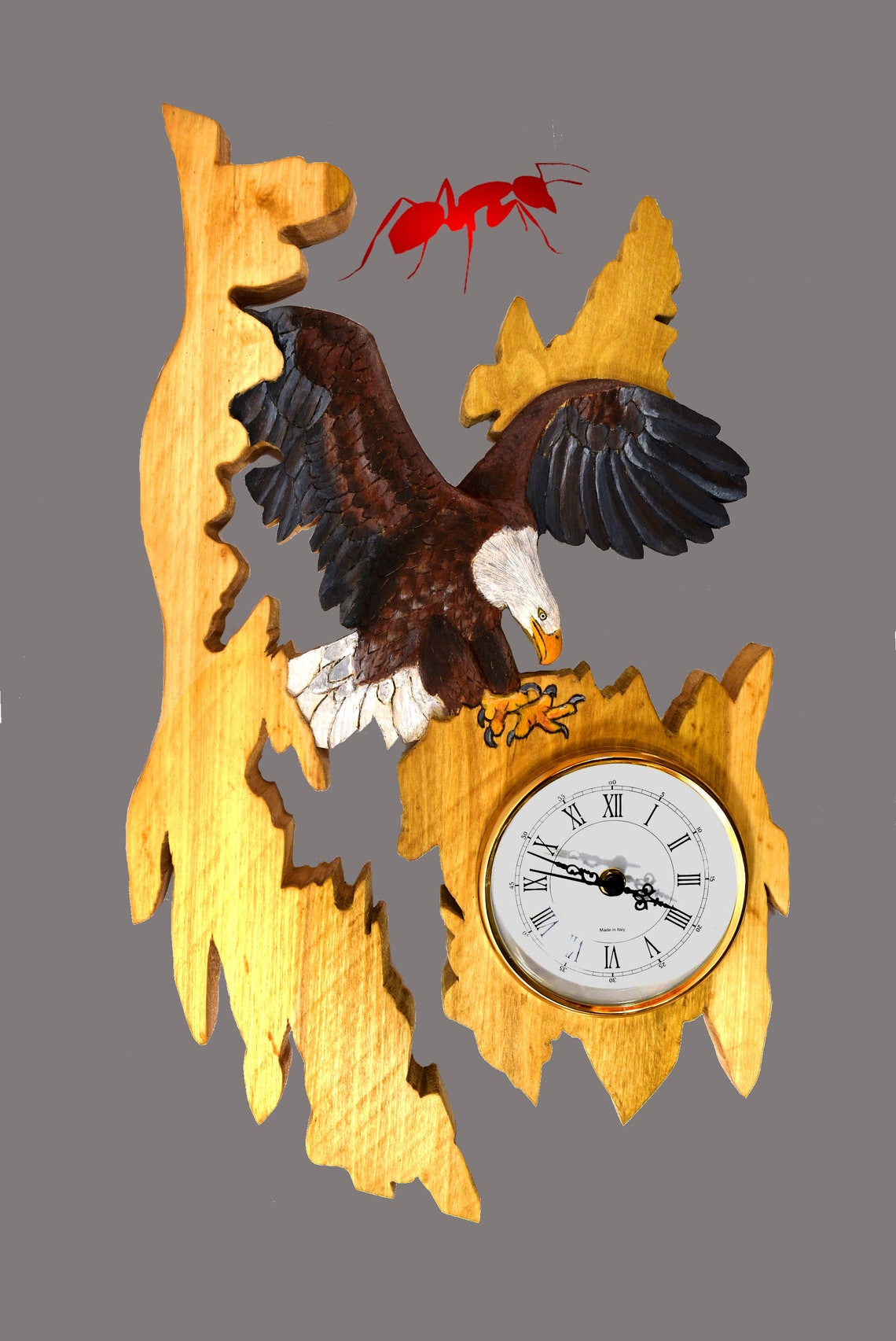 Wooden Wall Clock Carved Bald Eagle Clock Made in Italy Custom Etsy