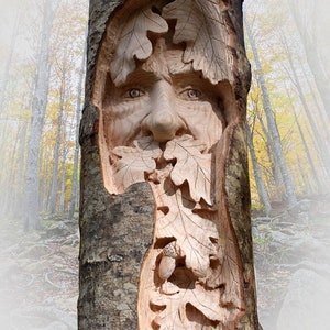 Wood Spirit Carving Green Man Italian Chestnut Tree Face With Oak ...