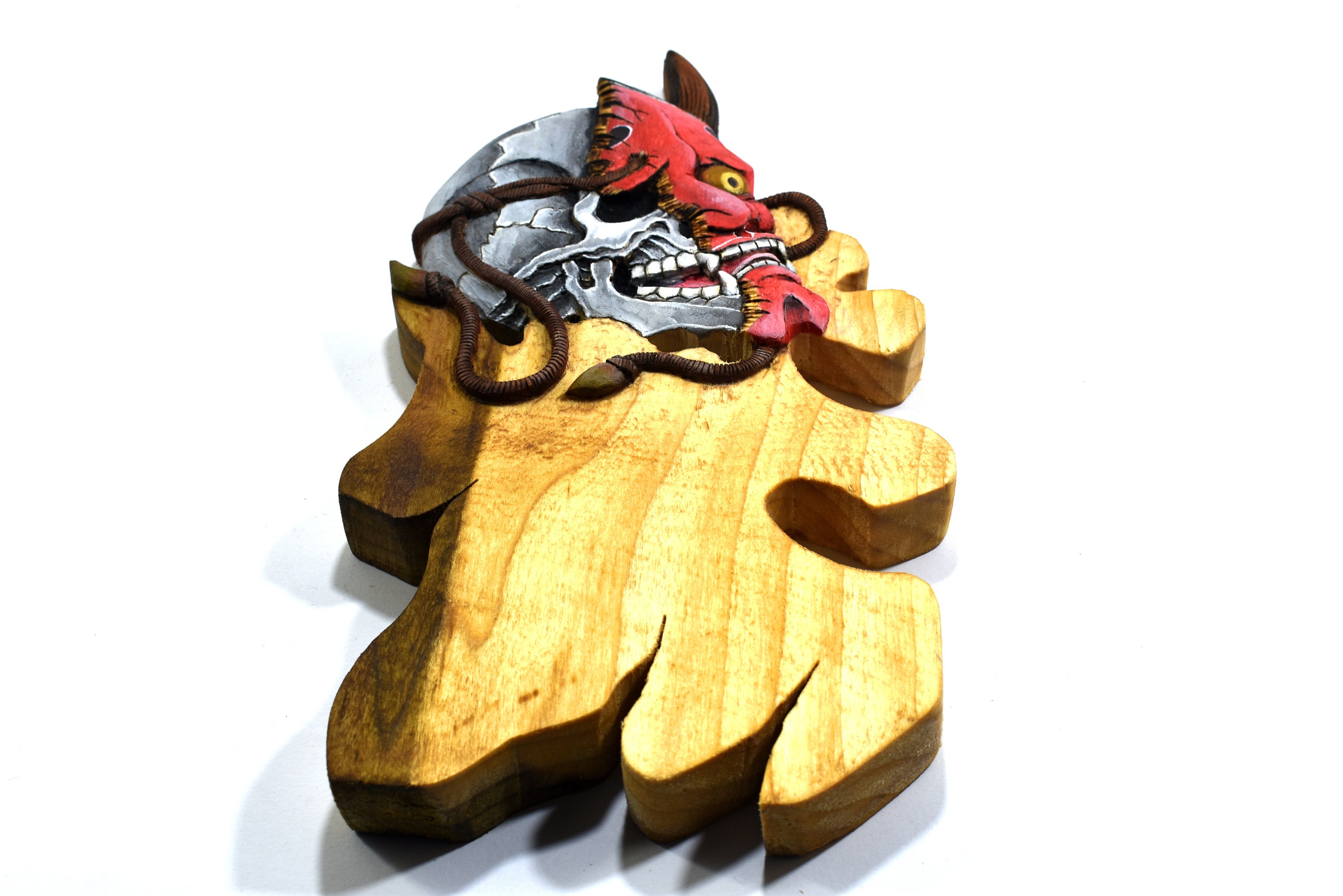 Skull and Hannya Japanese Art Wood Wall Hanging Wall Art Etsy