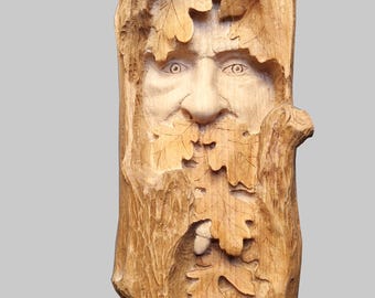 自然の顔 樫の木の木彫り、知恵の木、手作りの木彫り - Etsy 日本