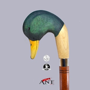 custom wood walking stick,realistic mallard duck wood bird,hand carved stick hunting decor,wooden hiking staff trekking outdoor pole