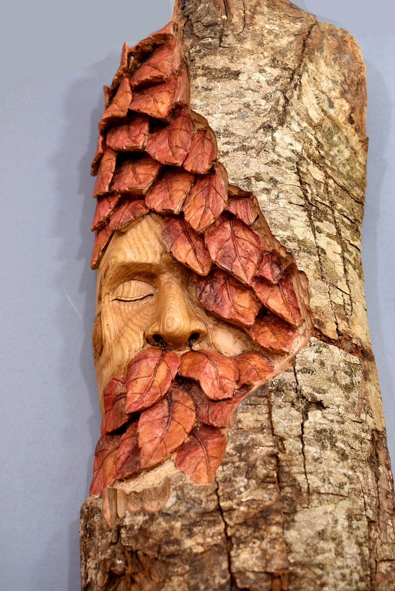 Wood Spirit Carving Green Man Italian Chestnut Tree Face - Etsy