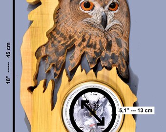 木製壁掛け時計ユニークな特大フクロウ彫刻、壁装飾カスタム