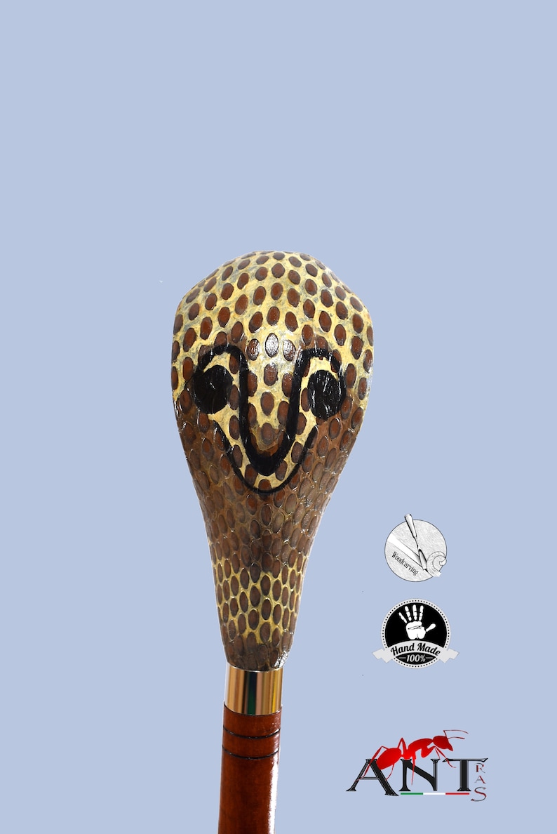 Common cobra snake wooden walking stick, hand carved cane art wood snake sculpture, snake walking stick for sale image 10