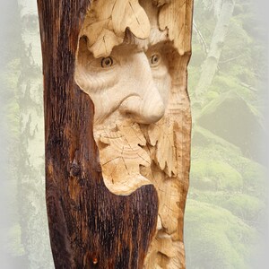 Wood Spirit Carving Green Man Italian Chestnut Tree Face With Oak ...