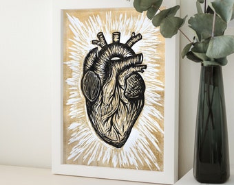 Linocut Heart Print