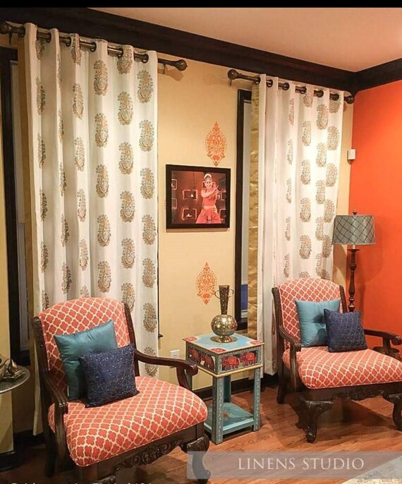 Paisley Print Embroidered Custom Cushions And Curtain Panels Etsy