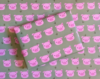 Pig on Grass Print Recyclable Gift Wrapping Paper | Animals