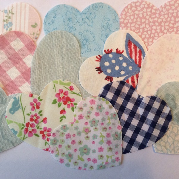 Fabric hearts. 9cm. Craft, scrapbook, cardmaking, bunting, garland. Set of 10