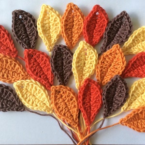 Crochet leaves.  Autumn colours. Cotton. Set of 20