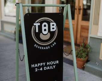 Custom A-Frame Sign, Minimalist Green Sandwich Board Sign, Metal Sidewalk Sign, Event Sign, Wedding, Business, Event Display, Exterior Sign