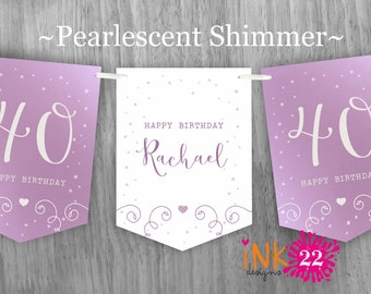 Personalised Birthday party decoration banner bunting garland 18th, 21st, 30th, 40th, 50th, 60th Rose Gold, Sage Green, Teal, Purple or Gold